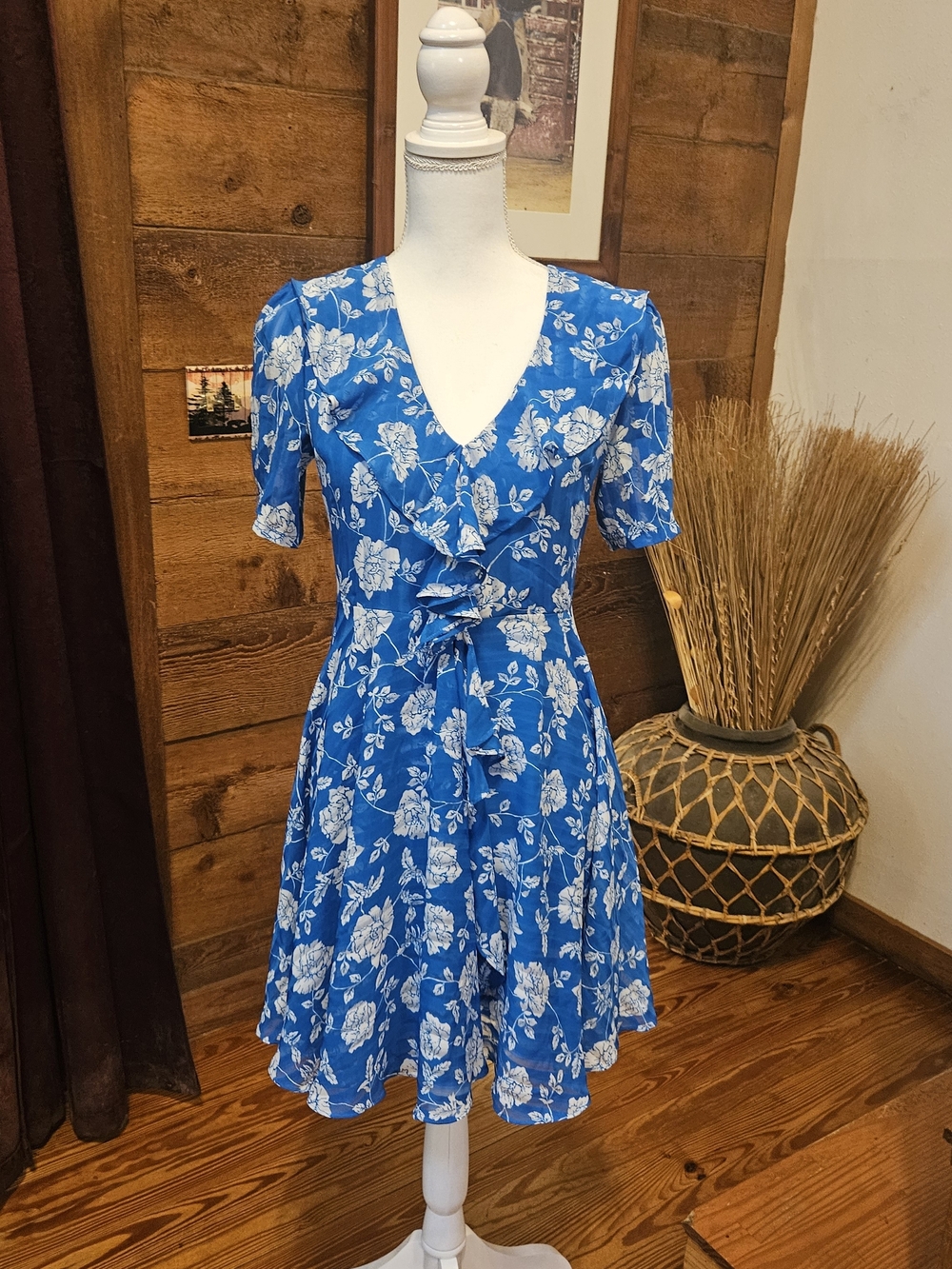 Lulu's Blue Floral Ruffle Mini Dress